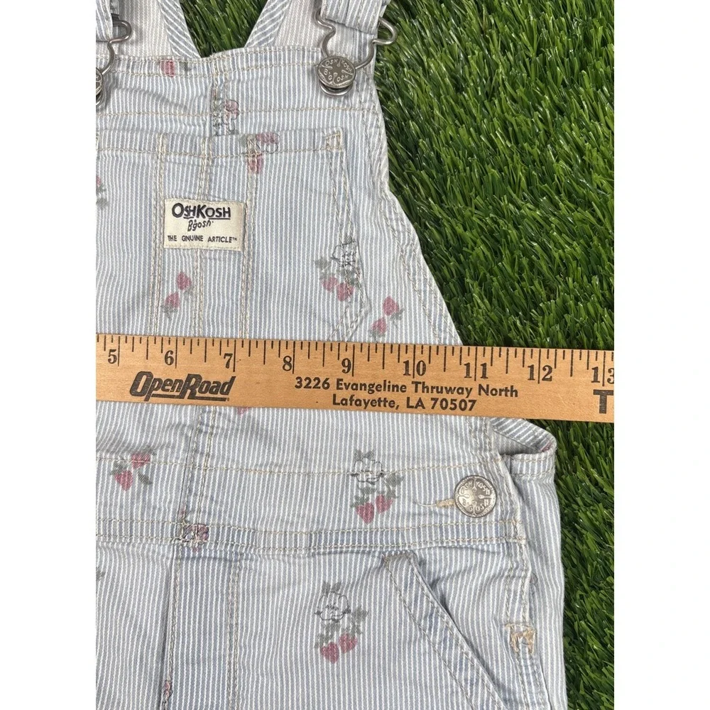 Vintage OshKosh B'gosh Vestbak Strawberries Striped Girls Overalls Sz 5T Pockets